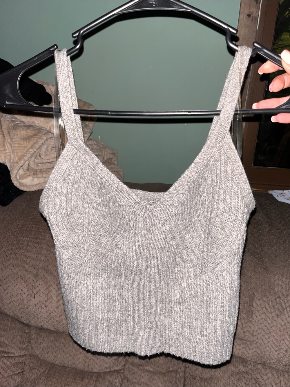 Auden Gray Ribbed V-Neck Crop Tank